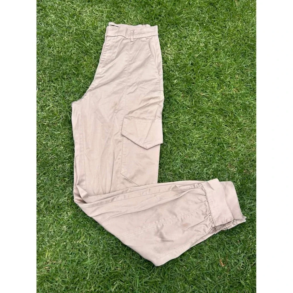 Zara Womens High Waisted Cargo Jogger Pants‎ Tan Khaki Size XS 7385/169/307